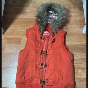 Mudd Orange Vest with Faux Fur Hood